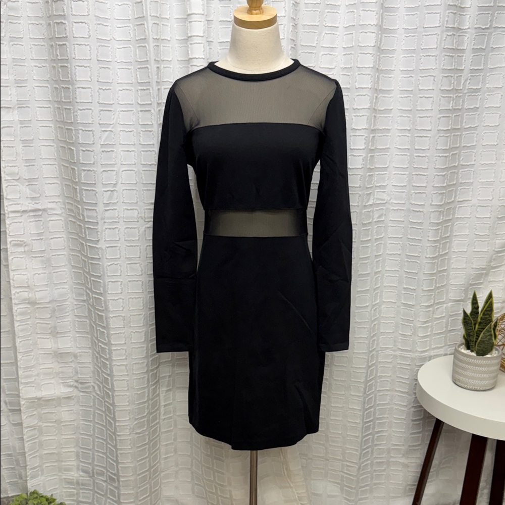 Michael Kors Black Long Sleeve Dress with Sheer Accents
